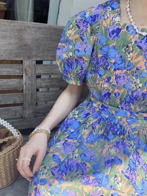 [Mã WASTMAY giảm 15% tối đa 30K đơn 150K] đầm hoa cổ vuông hàng thiết kế cao cấp VHS012131 | BigBuy360 - bigbuy360.vn