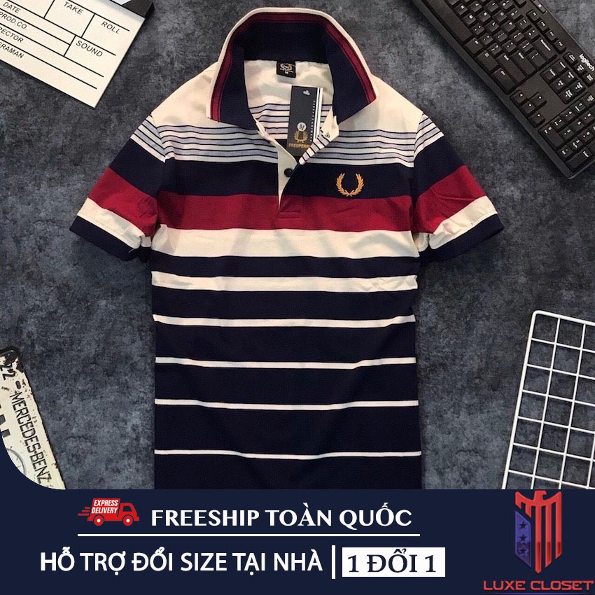 Áo thun nam Havis có cổ logo thêu bông lúa sọc ngang hàng xuất khẩu ASTD030 ( Sọc Kem ) | BigBuy360 - bigbuy360.vn