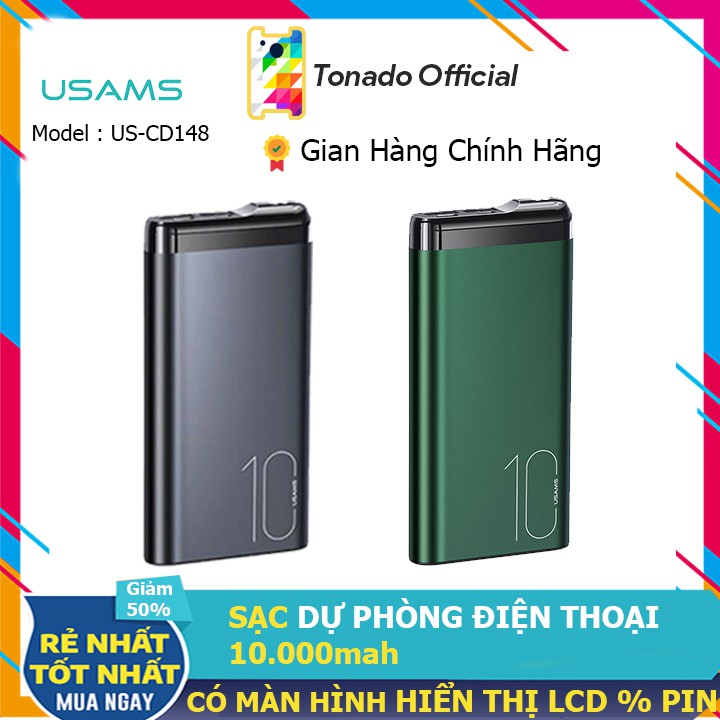 Sạc dự phòng 10000mah,pin dự phòng hỗ trợ công nghê sạc nhanh PD Usams US-CD148- Hàng chính hãng-Tonado Official
