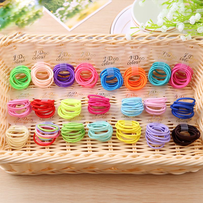 Set 10 Dây Cột Tóc Mini Co Giãn Bằng Polyester Màu Sắc Tươi Sáng Cho Bé Gái