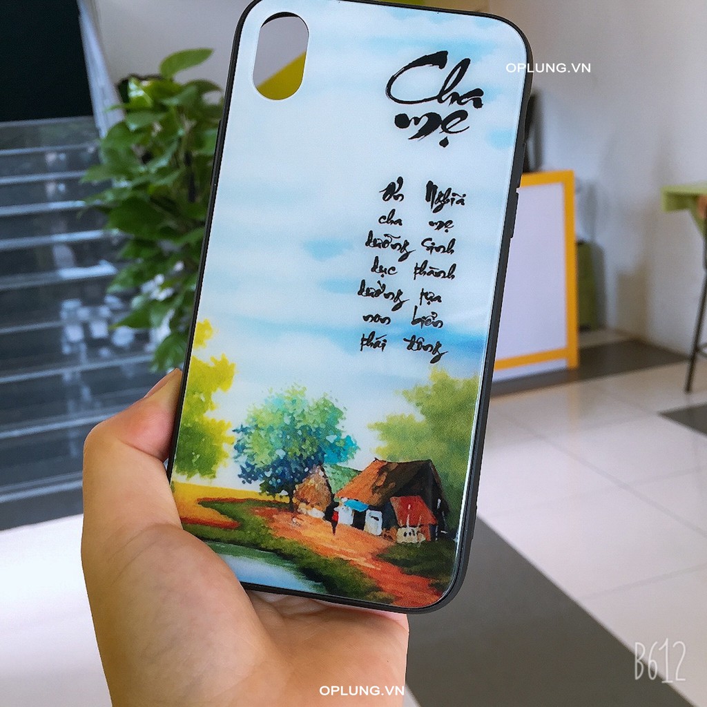 Ốp iphone 7plus- ốp kính tranh thư pháp Cha Mẹ dành cho iphone 7plus đủ mã từ 6 đến 11 pro max 12promax 13 pro max