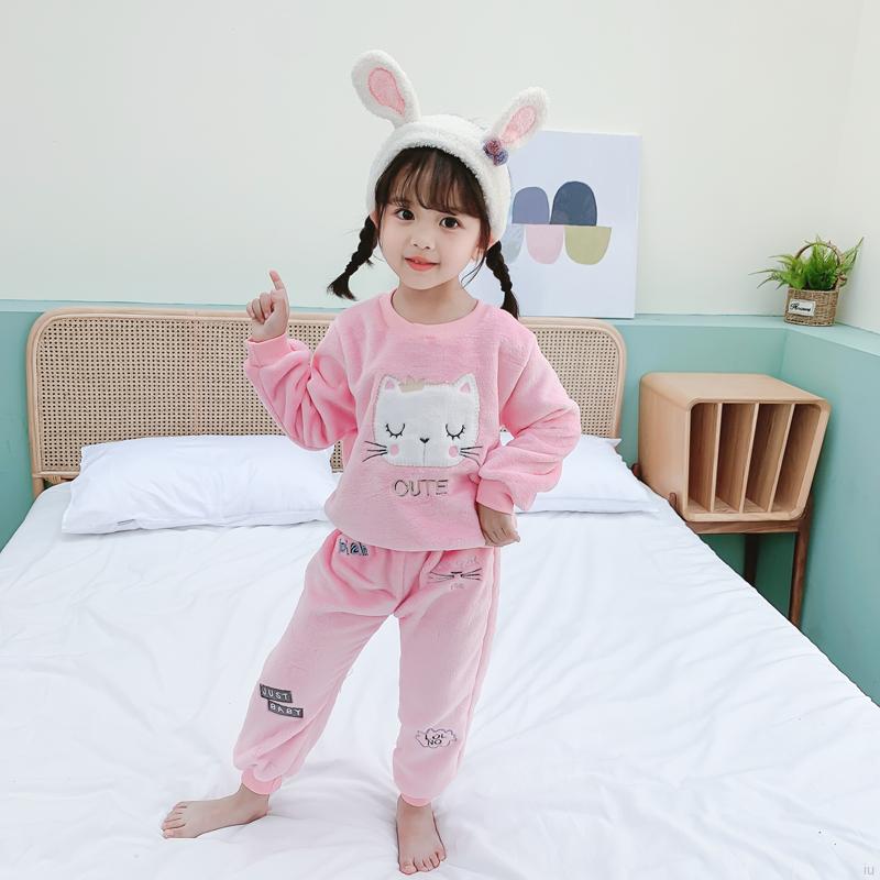 Bộ Đồ Ngủ Cotton In Hình Mèo Đáng Yêu Cho Bé Gái