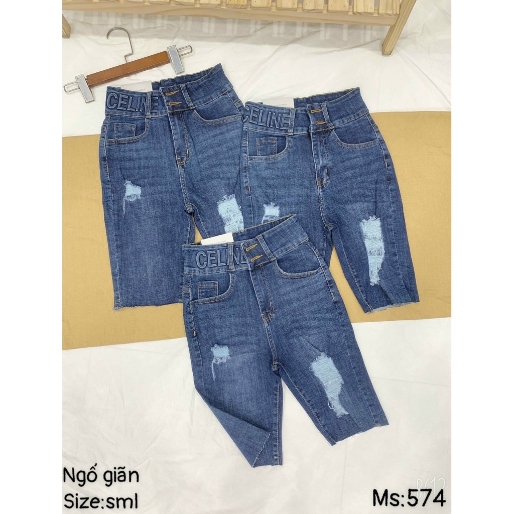 Quần ngố jean lưng cao 2 nút rách nhẹ cực xinh , chất jean dày dặn co giãn