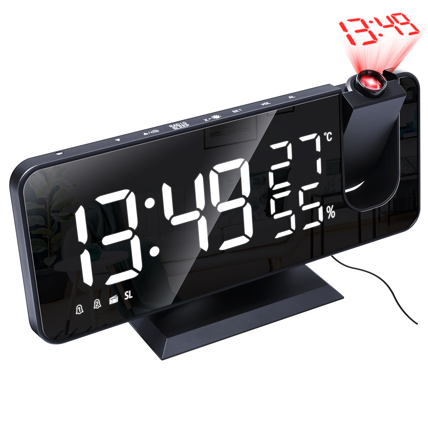 LED Digital Alarm Clock Watch Table Electronic Desktop Clocks USB Wake Up FM Radio Projector Snooze Function Alarm