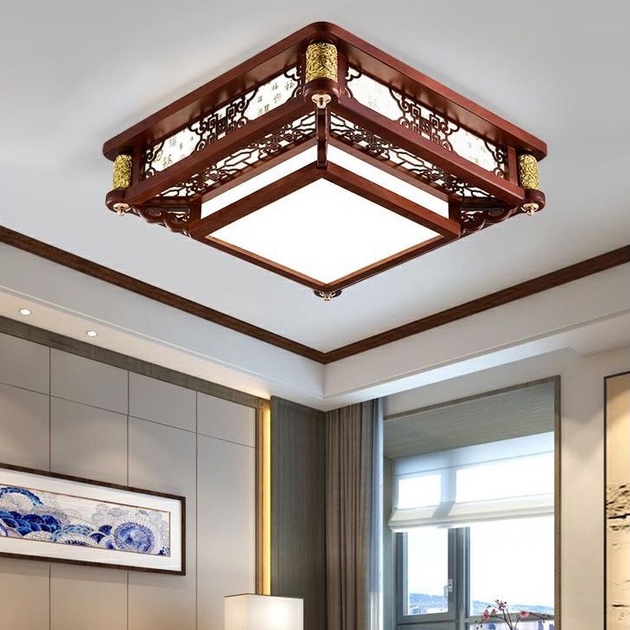 Đèn ốp trần gỗ vuông hình hộp kích thước 50x50cm Bảo hành 12 tháng có 3 chế độ sáng trắng vàng trung tính - Mã MYB