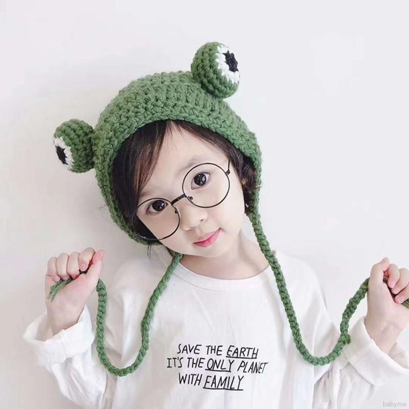 Mũ len trùm đầu ấm áp thiết kế phối mắt ếch dễ thương dành cho bé