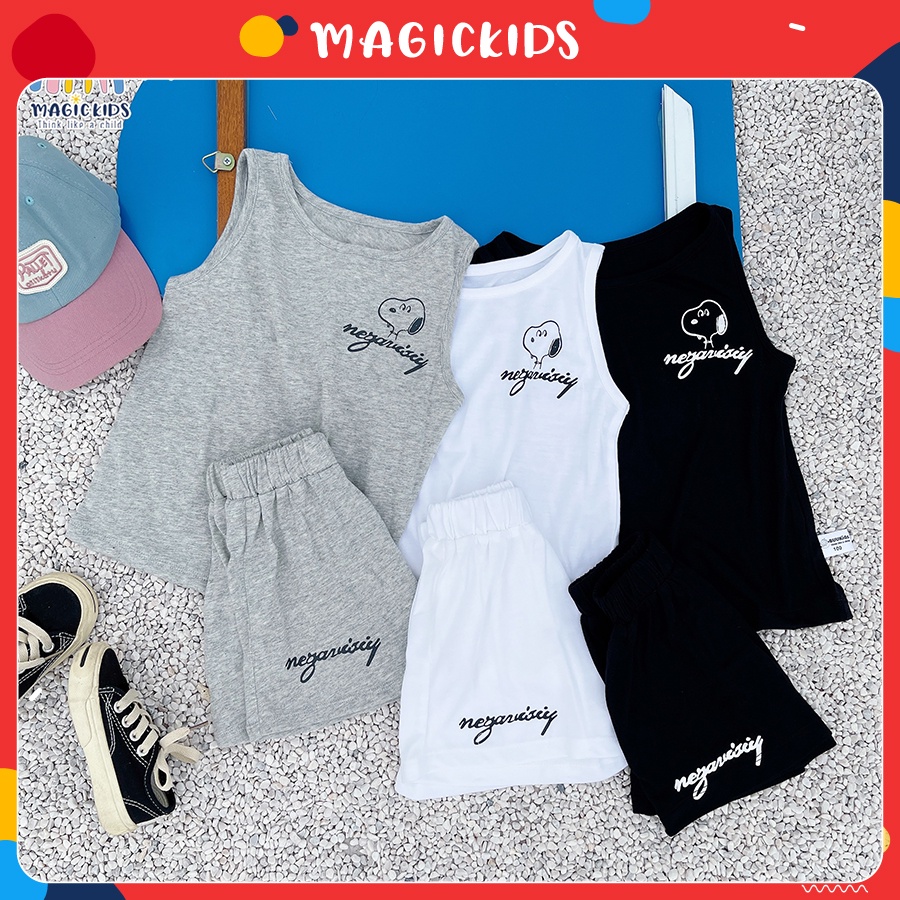 Đồ bộ ba lỗ quần đùi cotton co giãn cho bé trai 1 2 3 4 5 6 7 tuổi in snoopy Magickids Quần áo trẻ em thoáng mát BR22002