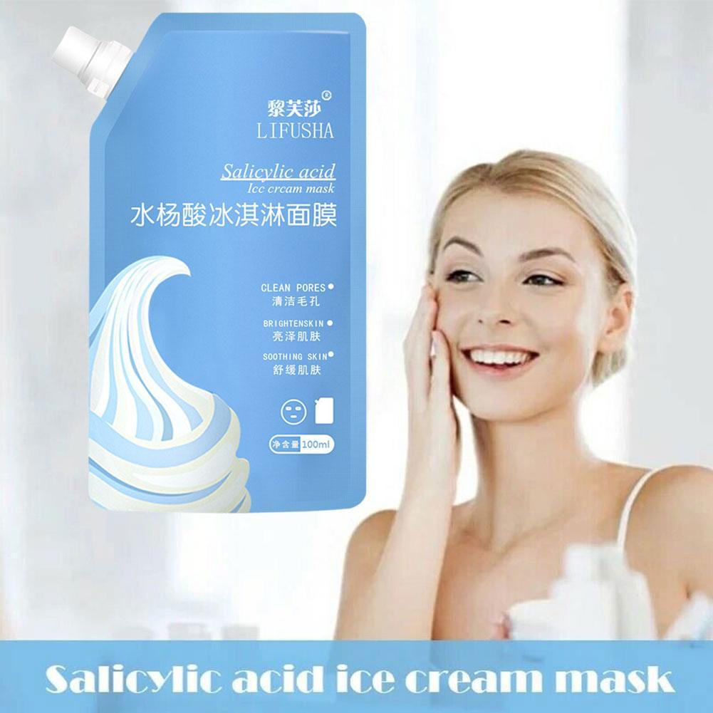 300ml Salicylic Acid Ice Cream Mask để loại bỏ các vết mụn trên da. Lỗ chân lông và mụn đầu đen Thu nhỏ làm sạch và chăm sóc dưỡng ẩm
