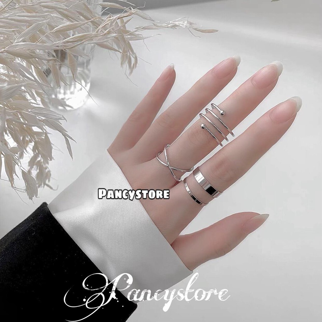 set nhẫn trơn xoắn cá tính