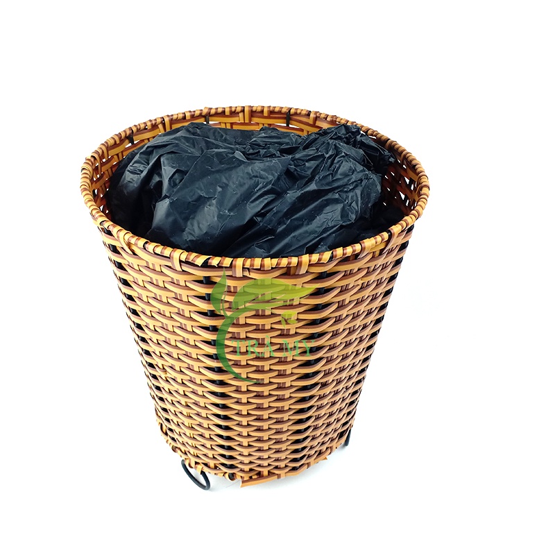 Xô Tròn Mây Nhựa Đan Khung Sắt Sơn Tĩnh Điện Không Nắp, Xô Đựng Quần Áo, Xô Đựng Rác, Xô Đựng Vật Dụng Gia Đình