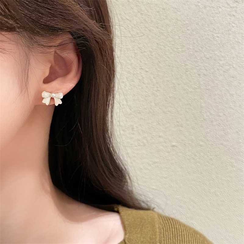 Bông Tai Mạ Bạc 925 Hình Nơ Phong Cách Mới Thanh Lịch Thời Trang F676