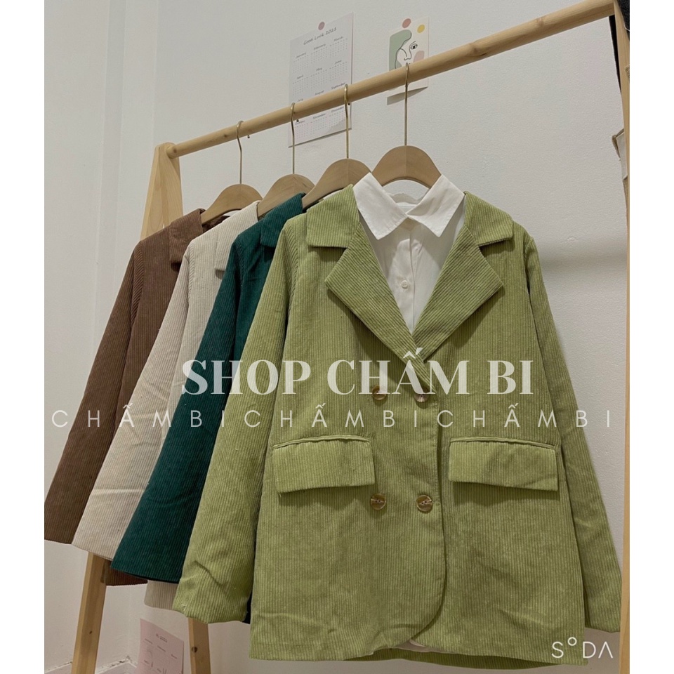 Áo blazer nữ tay dài A.353, Áo khoác chất nhung tăm 2 lớp túi nắp hộp thật 4 màu cực xinh - Thời trang nữ Chấm Bi