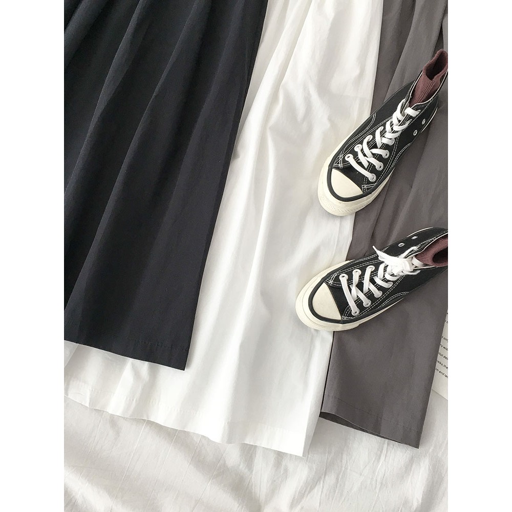 (HÀNG SẴN) Chân váy vải thô xòe dài Vintage màu xám/đen/trắng chuẩn hàng Quảng Châu | BigBuy360 - bigbuy360.vn