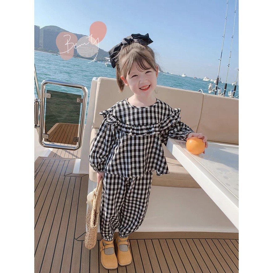 (8-20kg) Bộ quần áo pijama dày tay kẻ caro cho bé gái TTR140