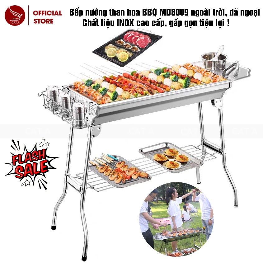 Bếp nướng than hoa BBQ MD8009 ngoài trời, dã ngoại- Chất liệu INOX cao cấp, gấp gọn tiện lợi !