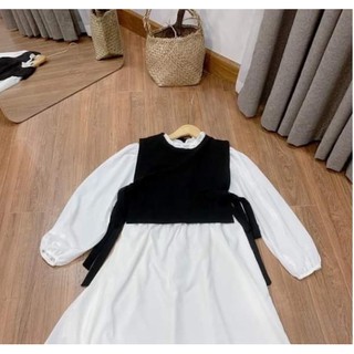 Sét váy bèo cổ + gi-lê buộc eo DTR0421