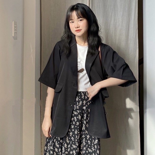 Áo Blazer - Vest Cộc Tay Dáng Rộng Chất Mát (ảnh thật/sẵn) chất đẹp -Áo blazer cộc tay 2 túi -Áo blazer tay ngắn 1 lớp | BigBuy360 - bigbuy360.vn