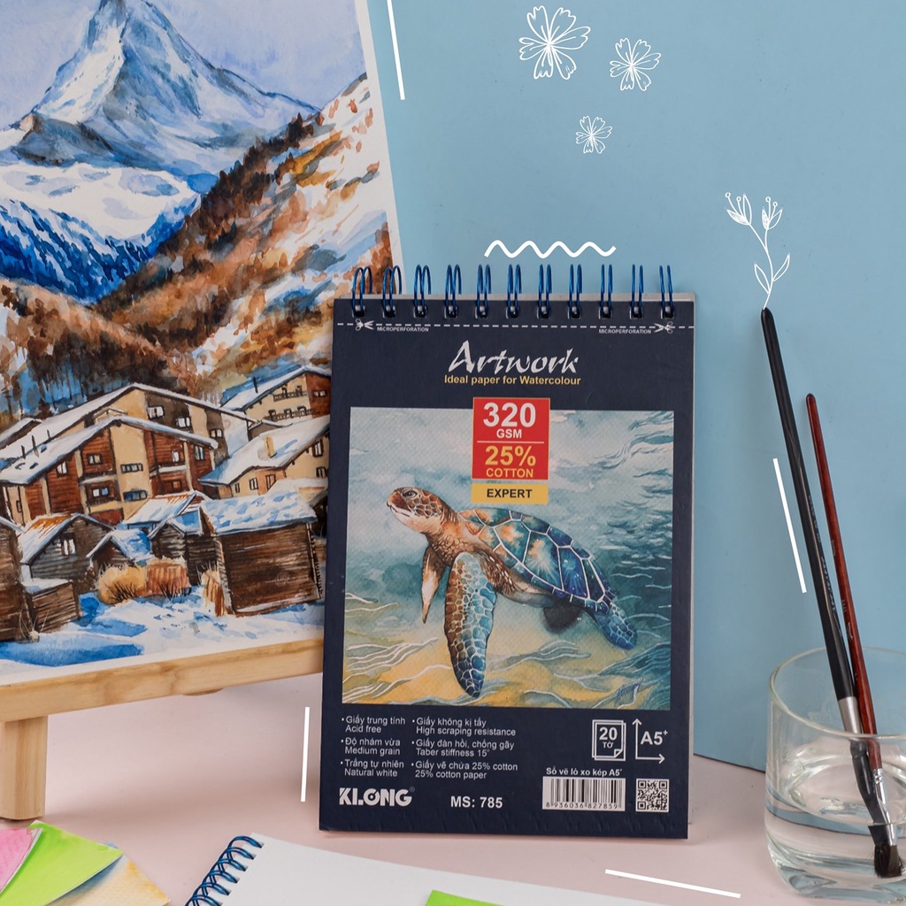 Sổ vẽ màu nước Artwork A5 lò xo cao cấp bám màu 20 tờ KLong MS 785 VPP KLONG