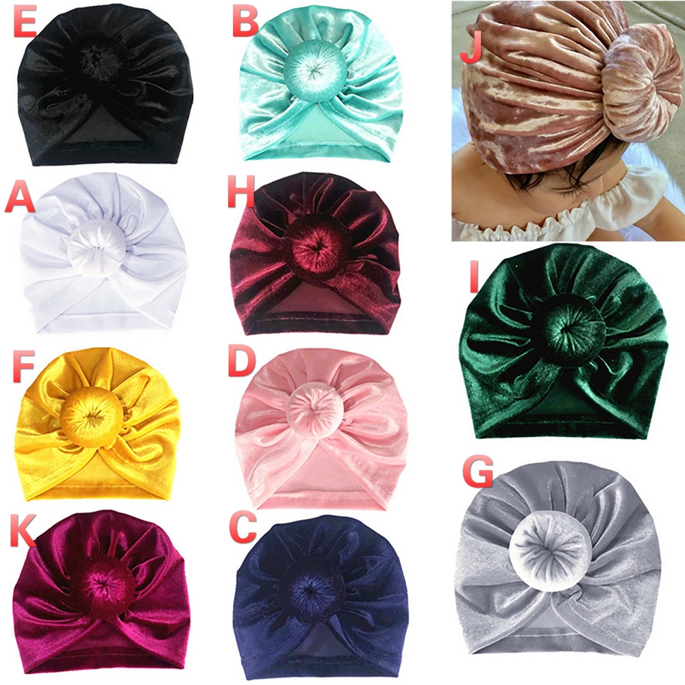 Turban thắt nút bằng vải nhung xinh xắn cho bé gái