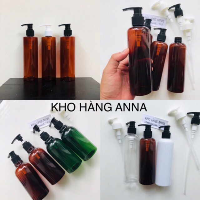 50 chai 200ml/ 250ml/ 300ml nhấn nhỏ giọt xịt xà bông,dầu gội - combo 50 chai nhựa pet chiết mỹ phẩm trong suốt / nâu