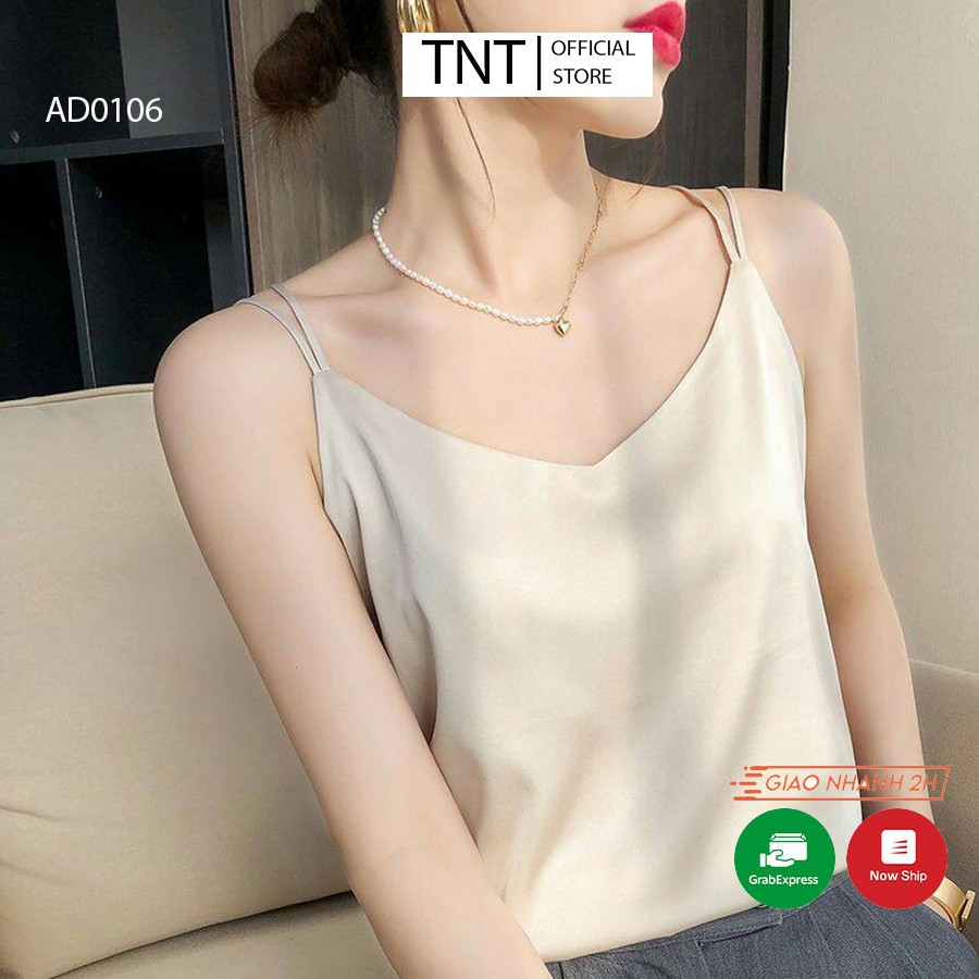 Áo hai dây nữ TNT, áo 2 dây nữ chấm bi kiểu croptop chất lụa sang xịn mịn