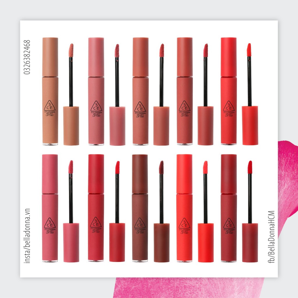 [Hàng Auth, Có Tem] Son kem lì 3CE Velvet Lip Tint [ 18 Tone Màu Cho Các Bạn Chọn ]
