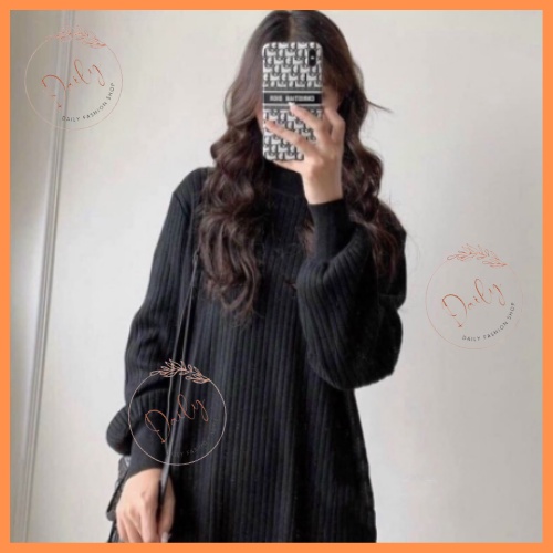 Váy Len Dài Tay Nữ Dáng Suông Tay Bồng Chất Len Gân Mềm Mịn Dày Dặn