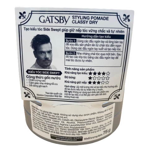 Pomade gốc nước Gatsby tạo kiểu tóc đa dạng giữ nếp ngày dài hương thơm nức mũi dễ gội sạch hạn chế bết dính