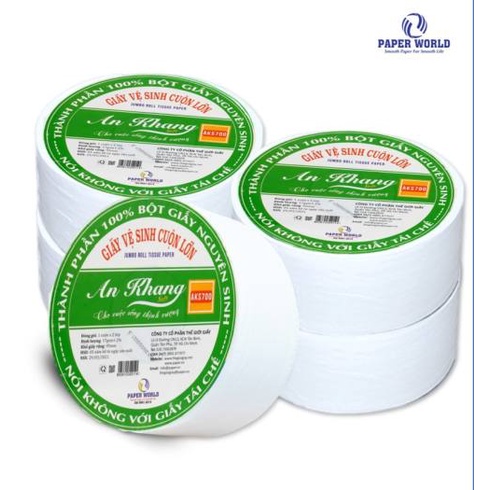 Combo 5 Giấy vệ sinh cuộn lớn AN KHANG SOFT | AKS900, 100% bột giấy nguyên sinh, dùng trong nhà vệ sinh, hai lớp