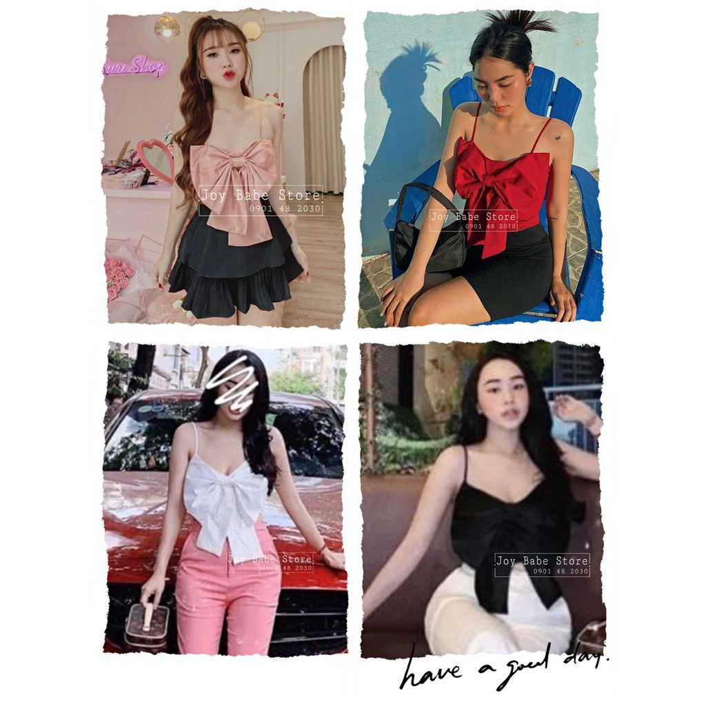 Áo crotop hai dây đính nơ to  JOY BABE  nơ to kiêu sa như hình, chất voan mềm mịn tôn da, trắng xinh điệu CROH 10 -5F