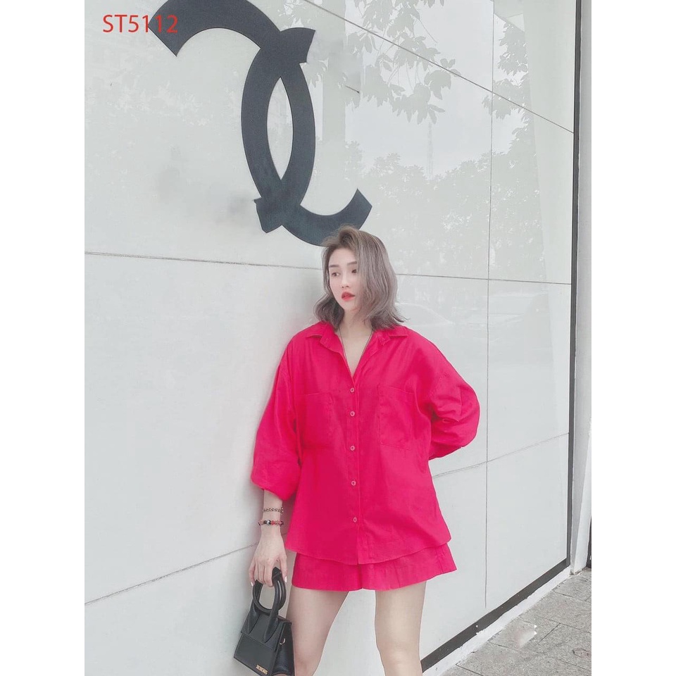 Set áo sơ mi đùi thụng quần short đùi trơn basic siêu hót BN260