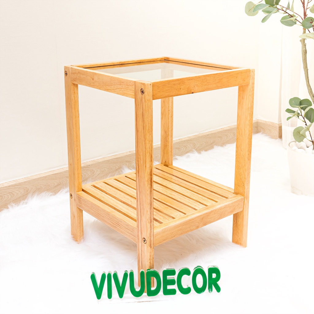 Kệ đầu giường Vivudecor 100% gỗ tự nhiên, Kệ gỗ 2 tầng lắp ráp đa năng sang trọng chất lượng Xuất Khẩu