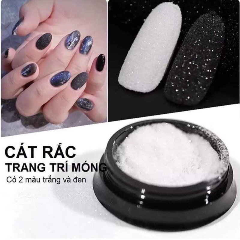 Nhũ rắc móng đen trắng  set 6 hũ, kim tuyến rắc phụ kiện trang trí móng tay