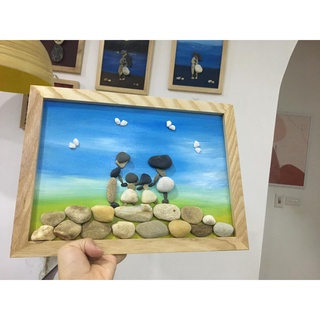 Tranh sỏi handmade decor đẹp quà tặng trang trí hình gia đình