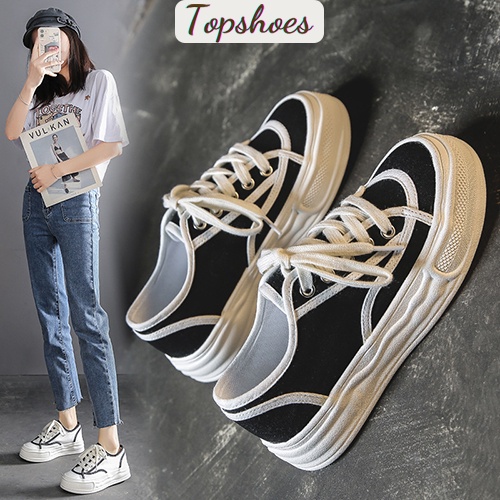 Giày nữ để bánh mỳ, Giày ulzzang vải dệt cao cấp Top Shoes phong cách Hàn Quốc hot 2022 size 36-40