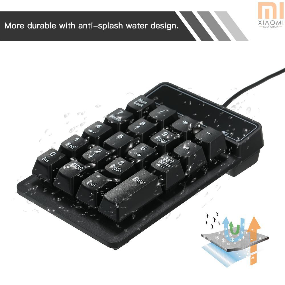 【shine】19 Keys Low Noise Mini Numeric Keypad Waterproof USB Wired ABS Material For Microsoft Android And iMac