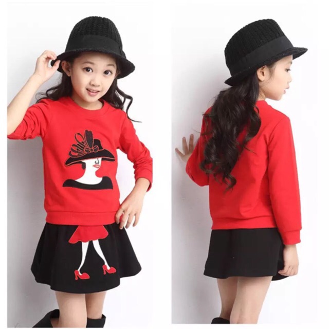 Set váy bé gái áo đỏ dài tay