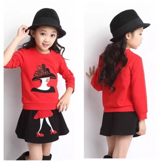 Set váy bé gái áo đỏ dài tay