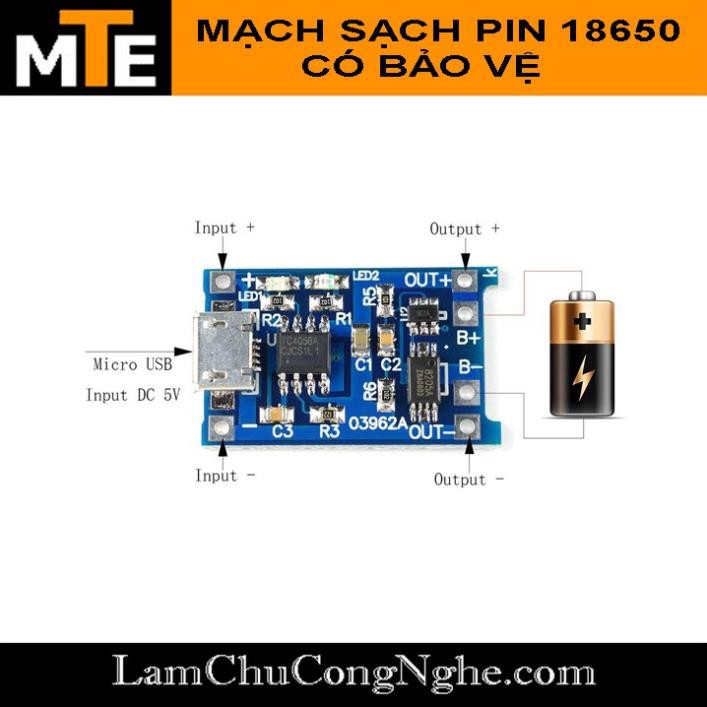 Mới! Mạch sạc pin 18650 1A TP4056 có bảo vệ Micro USB