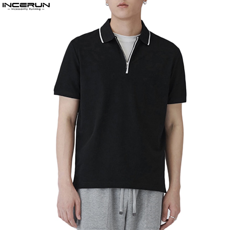 INCERUN Áo Thun Polo Ngắn Tay Màu Sắc Đơn Giản Cho Nam