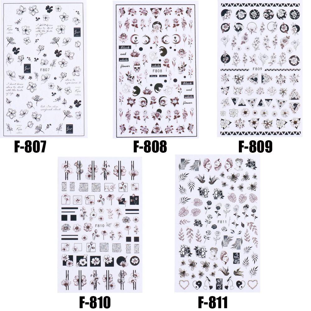 PATH Miếng Dán Trang Trí Móng Tay Họa Tiết Hình Học Màu Trắng Đen DIY