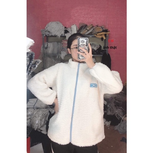 Áo Khoác Lông Thỏ PICHI Ulzzang Dạo Phố Phong Cách Cổ CaoSweater Kéo Khoá Thêu Logo Unisex Hàn QuốcThời trang mùa đông