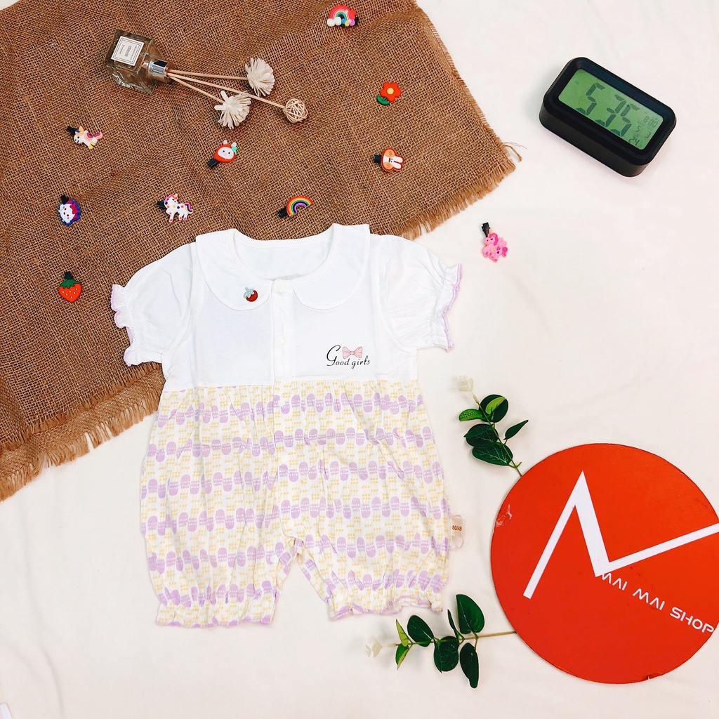 Body đùi CỔ SEN TRẮNG cho bé gái 3-24 tháng - Bộ liền thân cotton mát cho bé gái