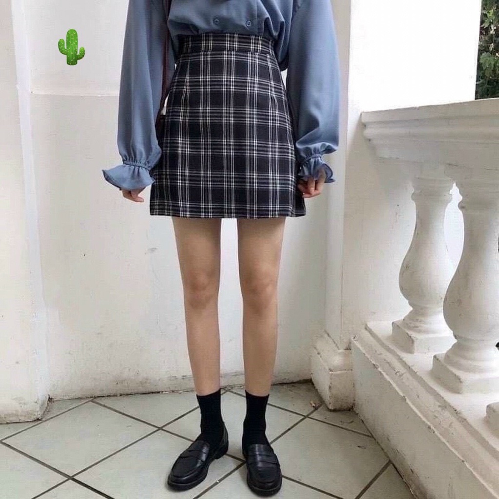 chân váy kẻ carro dáng A xinh xắn chất kate mềm free size pc