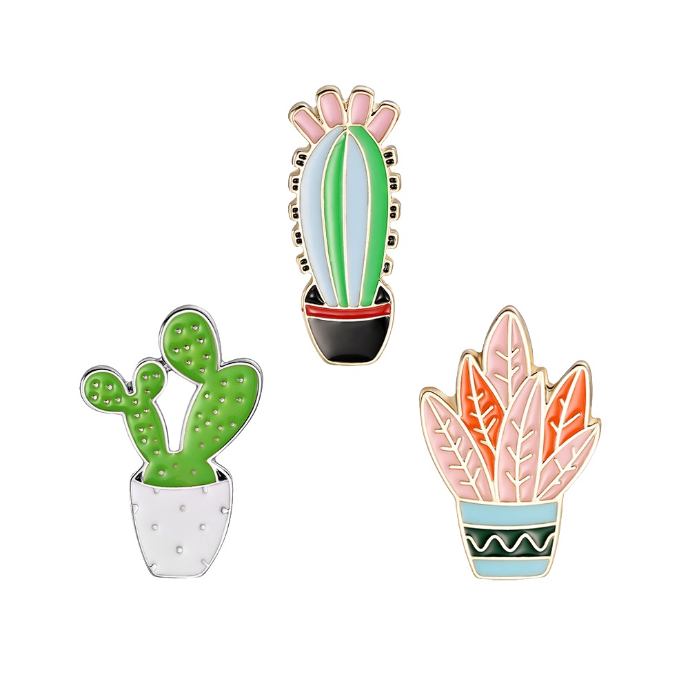 YOML✔3Pcs/Set Cartoon Cactus Plant Enamel Badge Brooch Pin Clothes Jewelry Decor