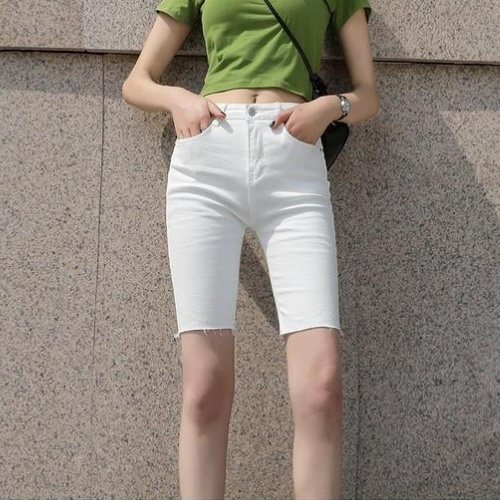 Quần ngố jean nữ bò giấy skinny, quần ngố bò legging nữ lưng cao, cạp 1 khuy vải co giãn 4 chiều - Mia Shore