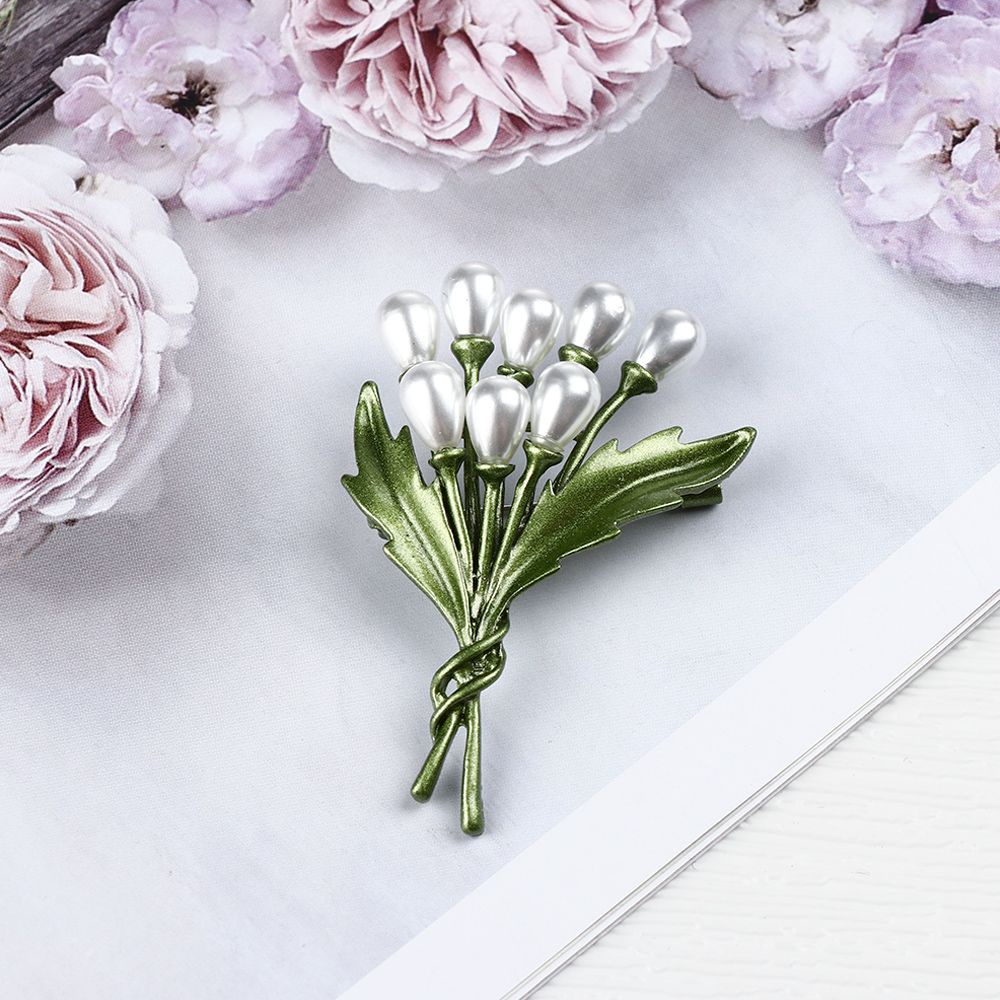 Ghim cài áo kiểu chiếc lá đính ngọc trai giả thời trang dành cho nữ