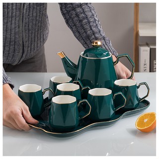 Bộ Ấm Chén Bằng Sứ Cao Cấp Màu Xanh Sang Trong
