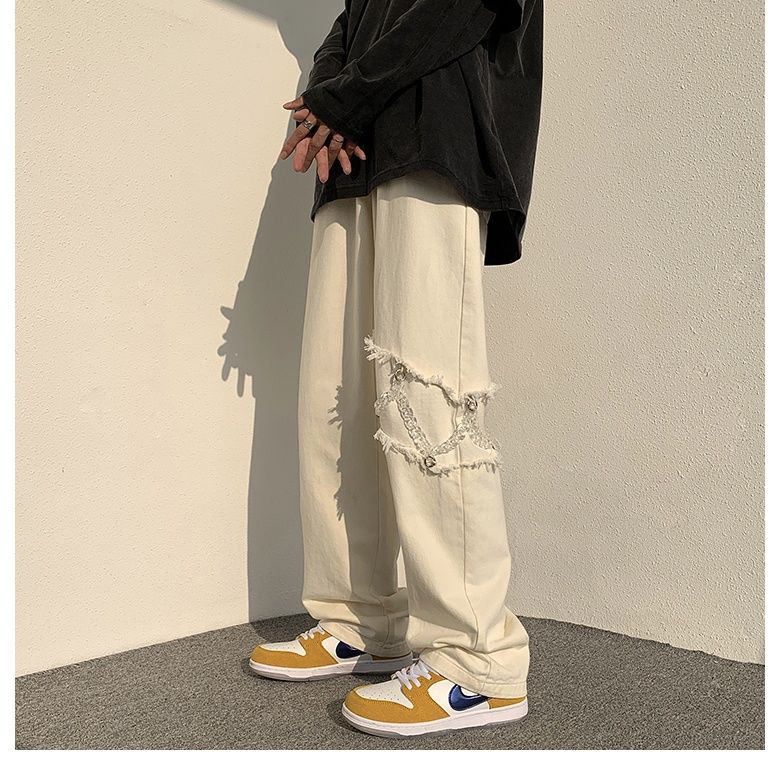 Quần Baggy Ống Rộng Phối Dây Xích Phong Cách Thời Trang Hiphop Dành Cho Nam Giới
