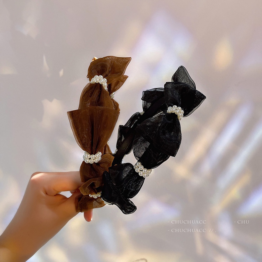 Băng Đô Cài Tóc Lưới Đính Nơ Ngọc Trai Ngọt Ngào Phong Cách Hàn Quốc Cho Nữ